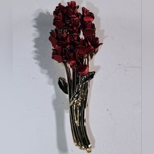 Red and Gold Floral Bouquet Pin